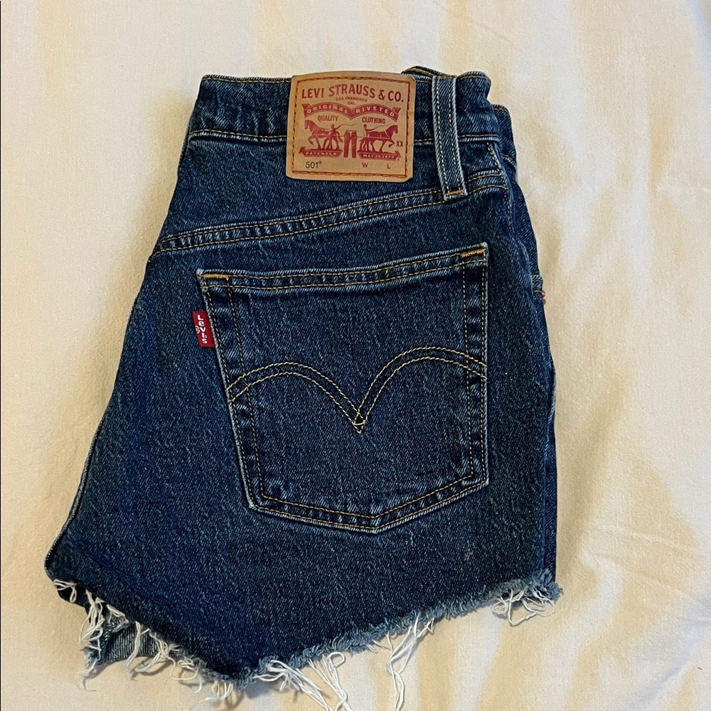 Levi's Dark Blue Denim Frayed Shorts